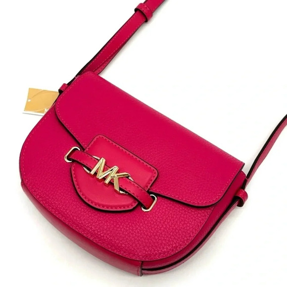 Michael Kors Small Reed Leather Saddle Crossbody Bag Electric Pink - Picture 1 of 10